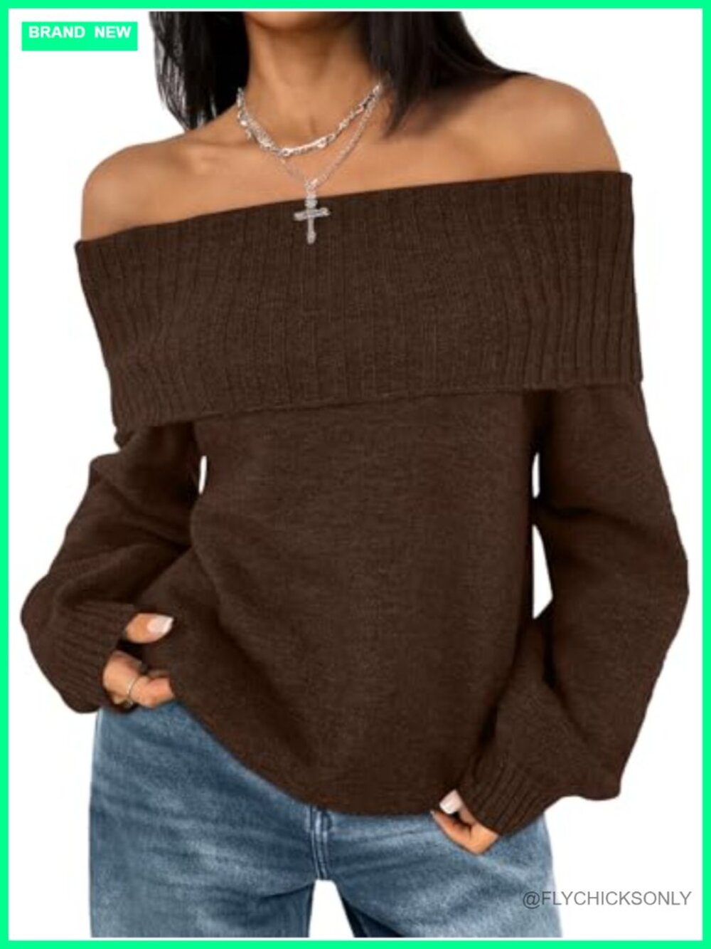 Off Shoulder Oversized Knit Pullover Sweater Long Sleeve Casual